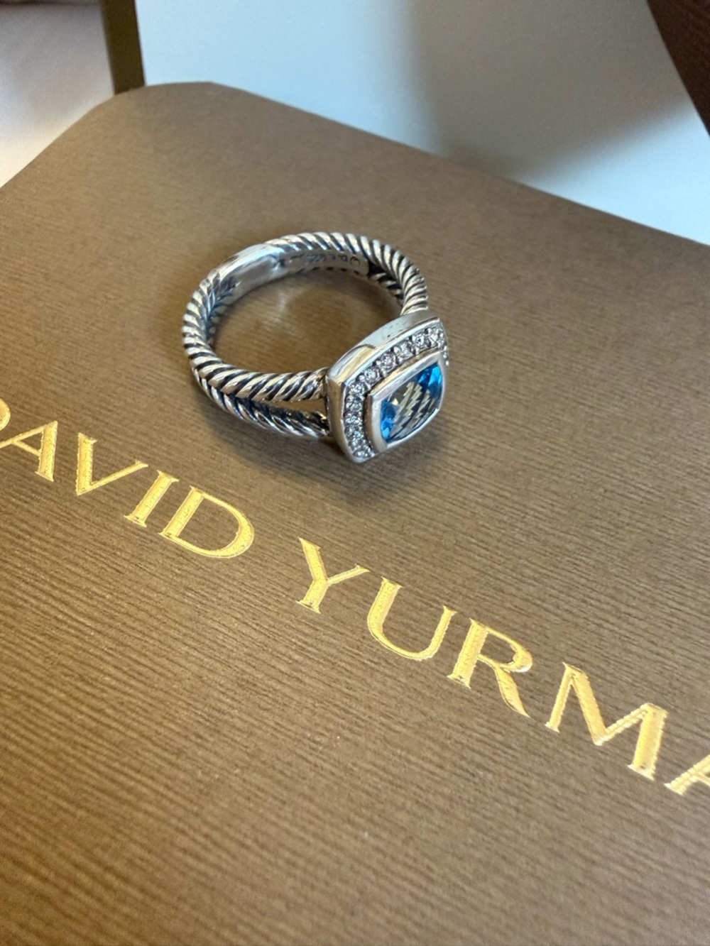 David Yurman Blue Topaz and Silver Cable Ring - Picture 4 of 4